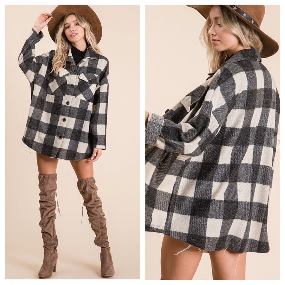 ✨SOLD OUT RESTOCKING SOON✨Most Fabulous Check Print Shirt Top Jacket - Picture 3 of 4